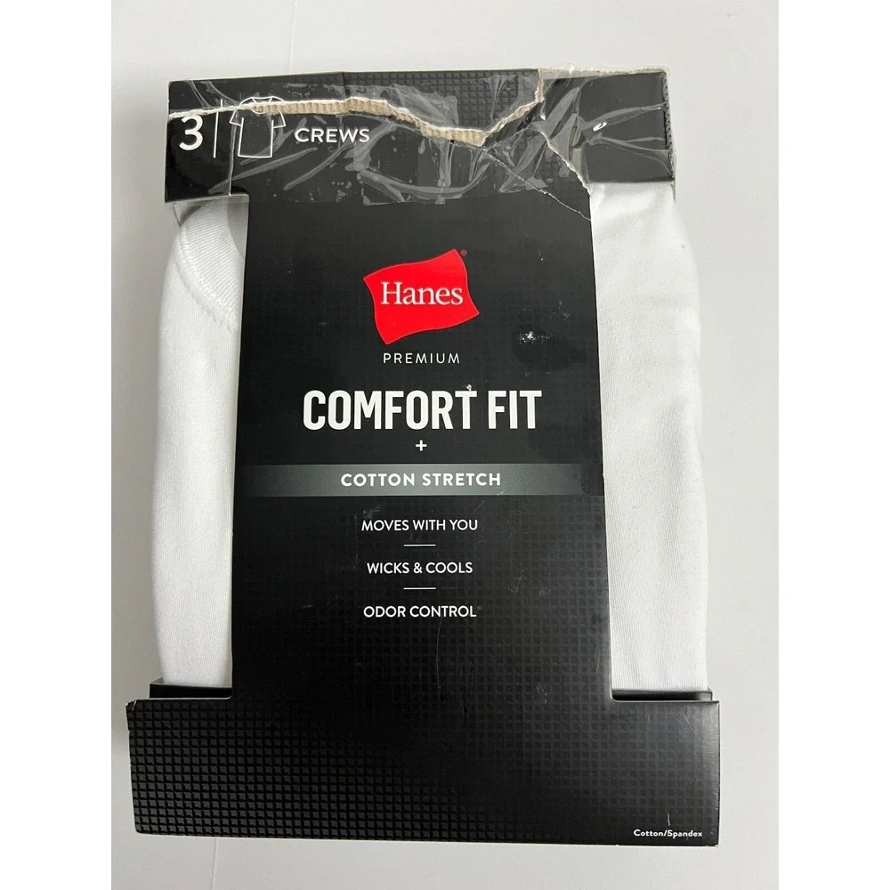 Hanes Mens Crews 3 Pack Undershirt Sz Med Premium Black Label Crewneck White A4
